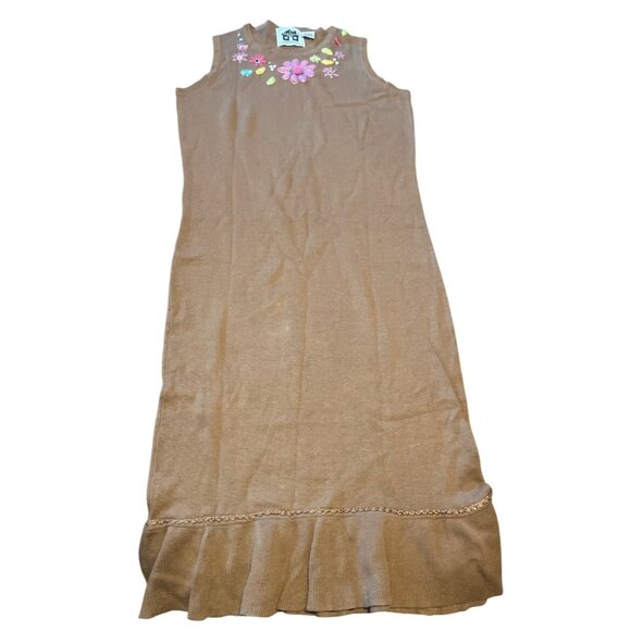Storybook Knits XS Floral Embroidered Brown Sleeveless Dress & Cardigan Set - Picture 3 of 11